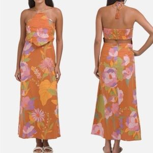 NWOT Caroline constas Orange Floral Halter Midi dress, size S